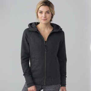 LULULEMON Scuba‎ Hoodie Full-Zip Cotton Fleece - Heathered Black Size 2 Women's